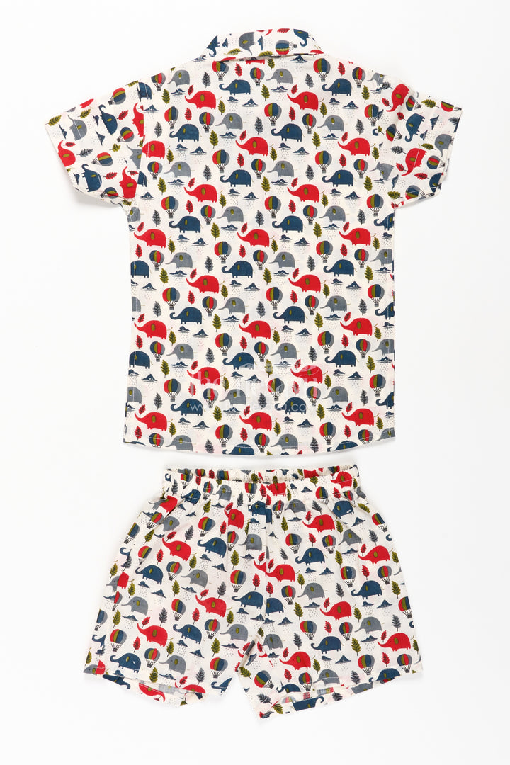 Boys Cotton Casual Shirts with Red and Navy Elephant and Balloon Prints on Soft Cotton Fabric