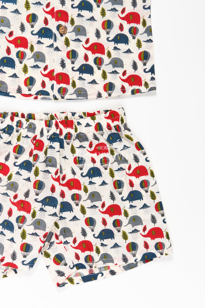 Boys Cotton Casual Shirts with Red and Navy Elephant and Balloon Prints on Soft Cotton Fabric
