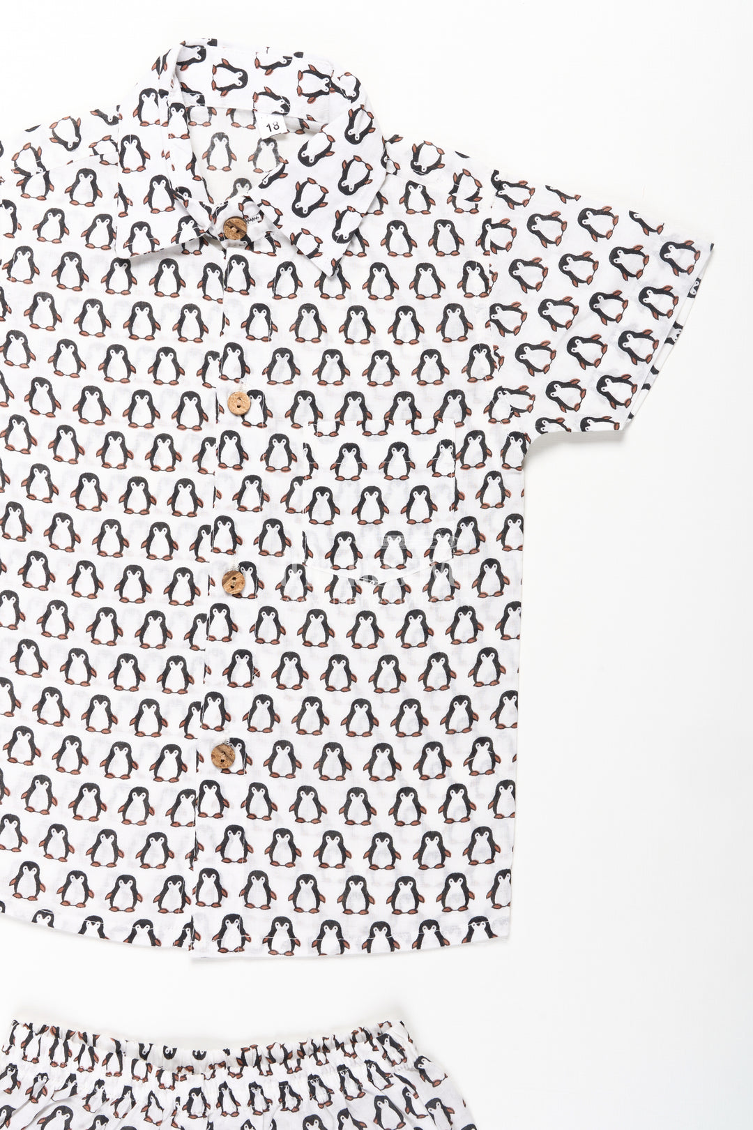 Boys Smart and Casual Wear Set with Penguin Print Shirt and Matching Shorts in Cool Cotton Fabric