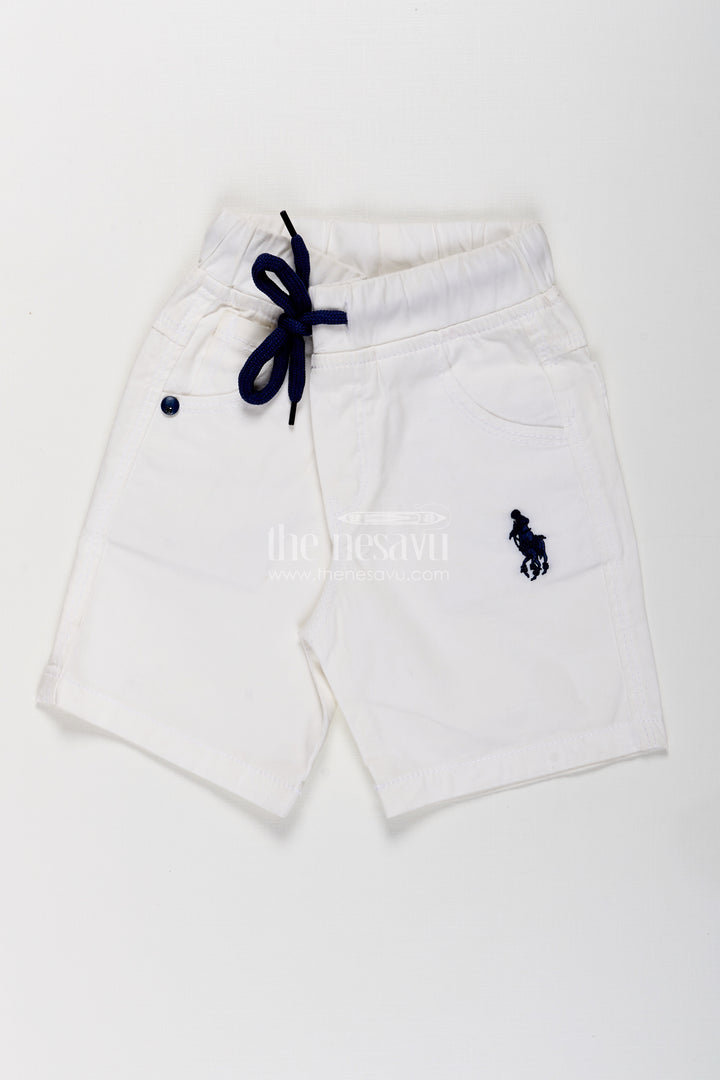 Boys White Cotton Shorts with Emblem Detail