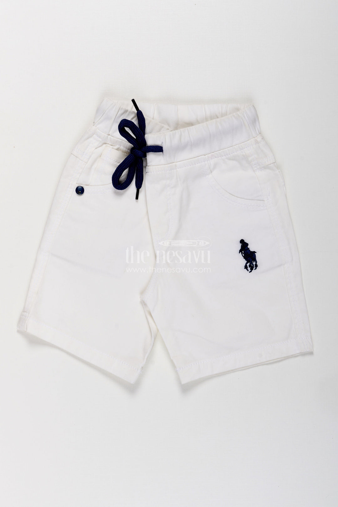 Boys White Cotton Shorts with Emblem Detail