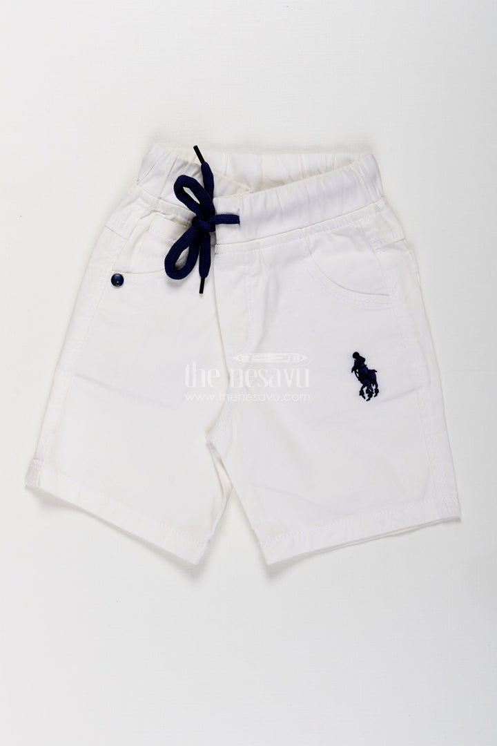 Boys White Cotton Shorts with Emblem Detail