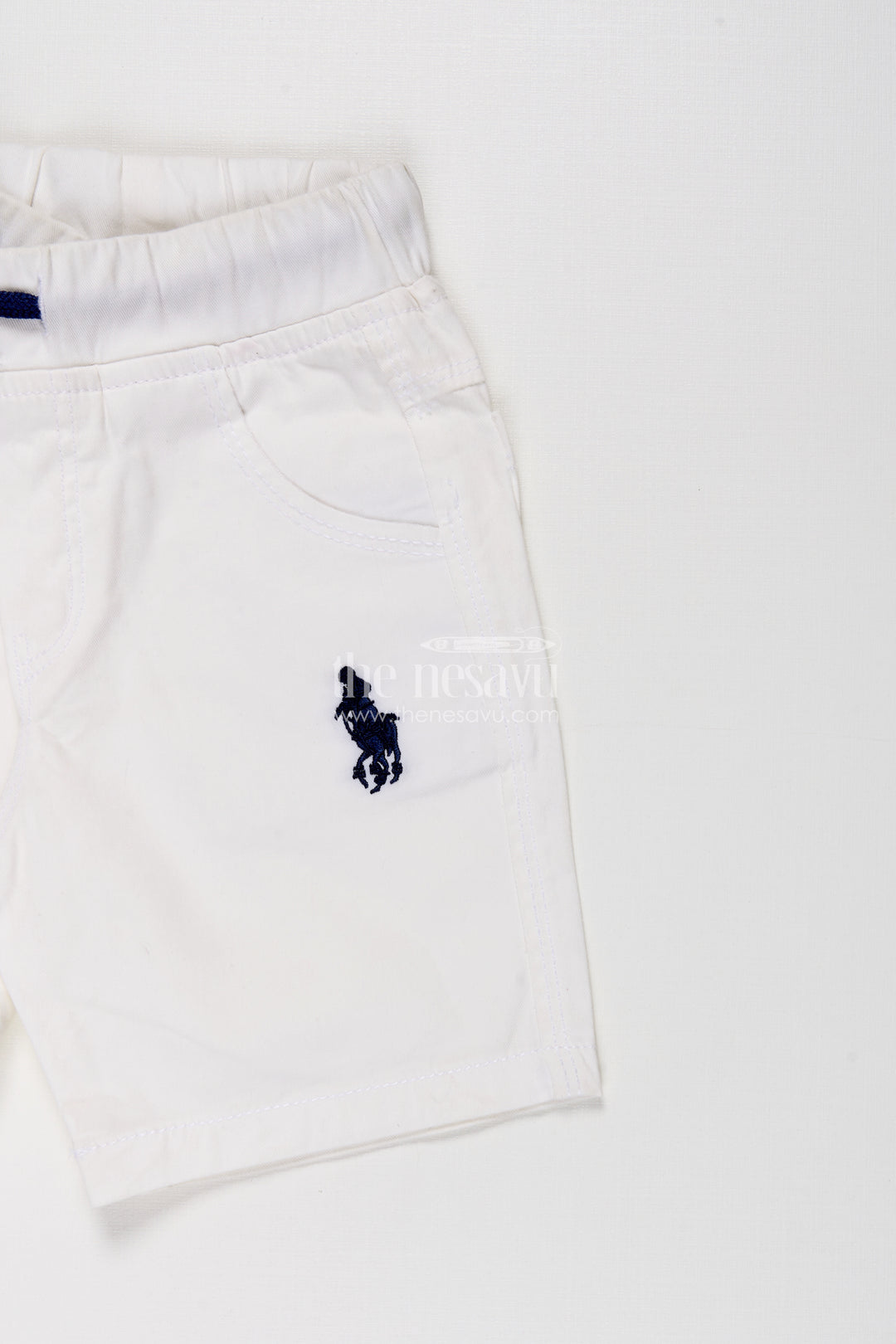 Boys White Cotton Shorts with Emblem Detail