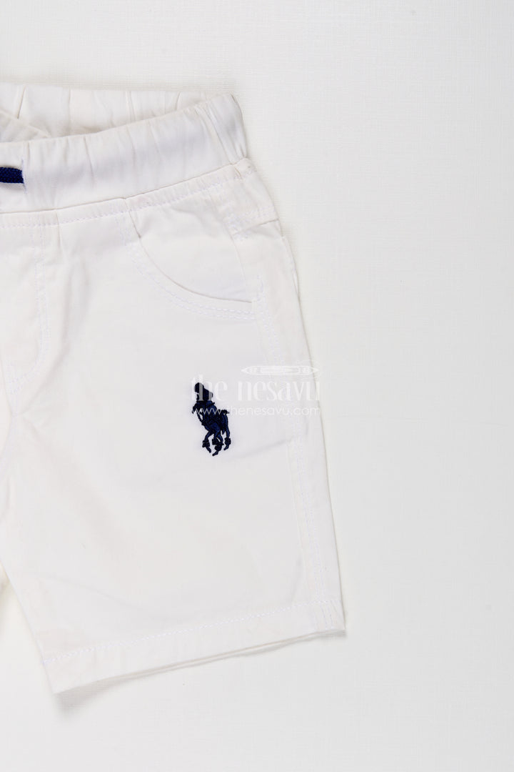 Boys White Cotton Shorts with Emblem Detail
