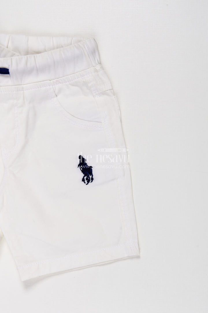 Boys White Cotton Shorts with Emblem Detail