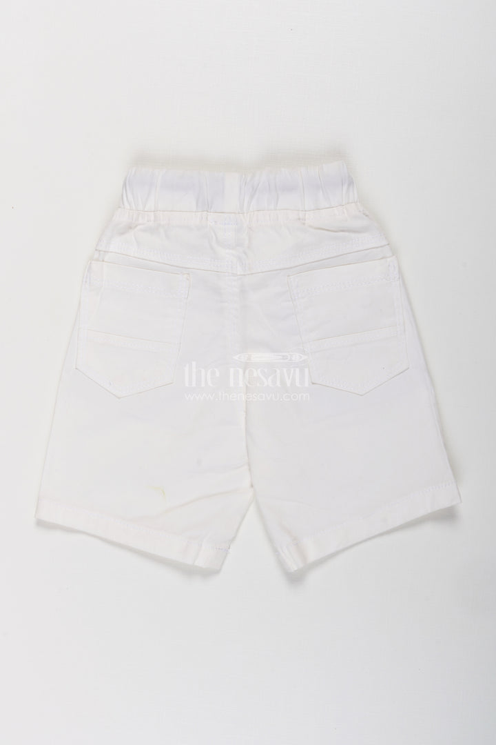 Boys White Cotton Shorts with Emblem Detail