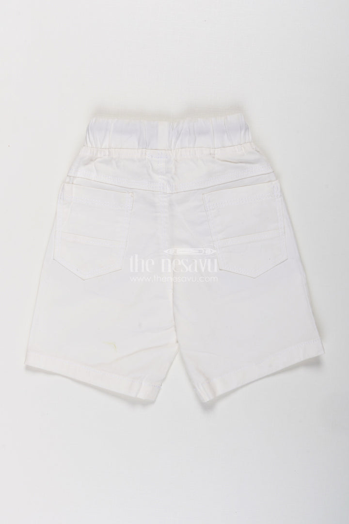Boys White Cotton Shorts with Emblem Detail