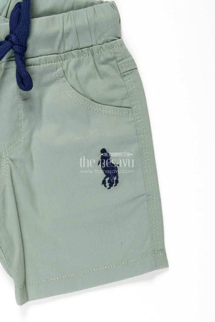 Boys Khaki Cotton Shorts with Adjustable Drawstring and Functional Pockets