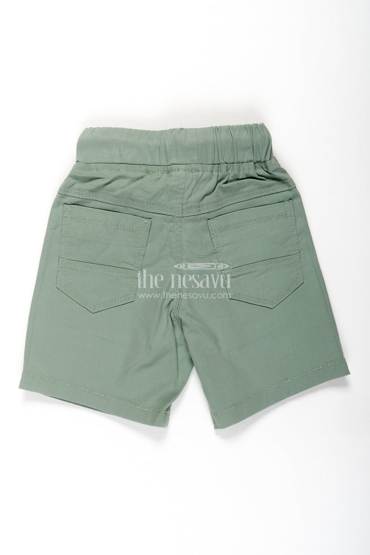 Boys Khaki Cotton Shorts with Adjustable Drawstring and Functional Pockets