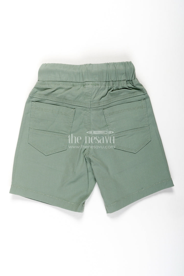 Boys Khaki Cotton Shorts with Adjustable Drawstring and Functional Pockets
