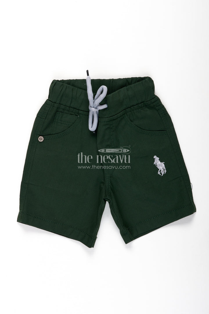 Boys Stylish Black Cotton Shorts with Elastic Waistband and Drawstring