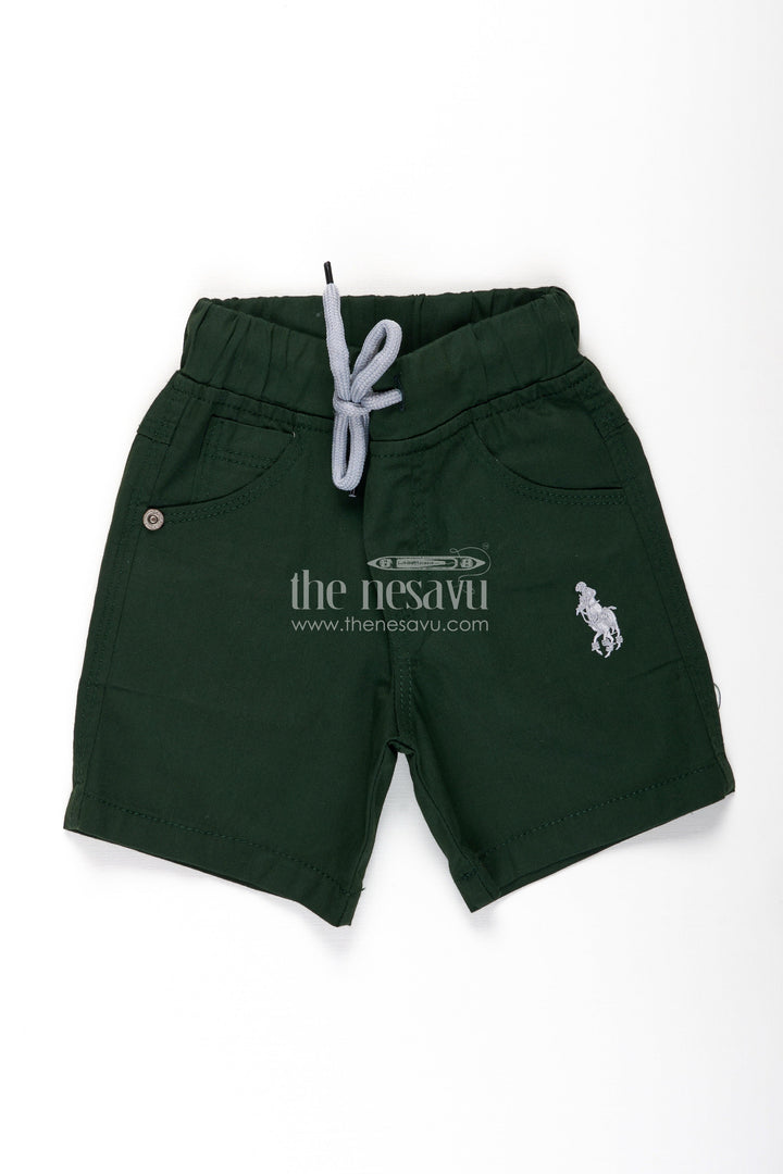 Boys Stylish Black Cotton Shorts with Elastic Waistband and Drawstring