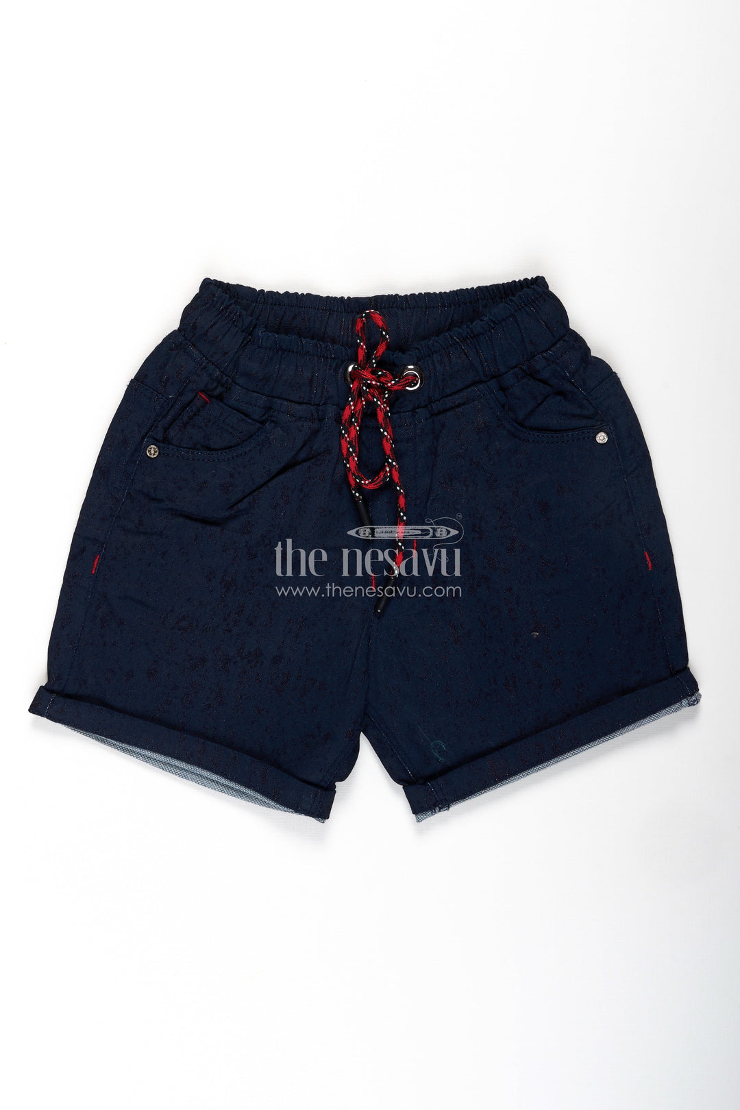 Junior Boxer Shorts for Boys in Navy Cotton with Drawstring and Rolled Hems for a Sporty Look