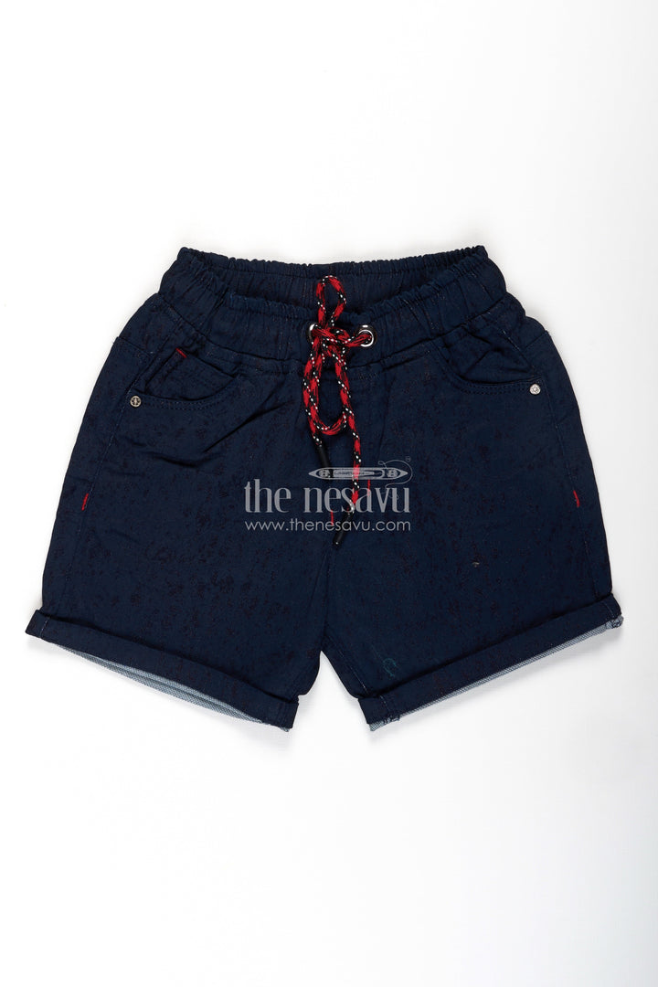Junior Boxer Shorts for Boys in Navy Cotton with Drawstring and Rolled Hems for a Sporty Look
