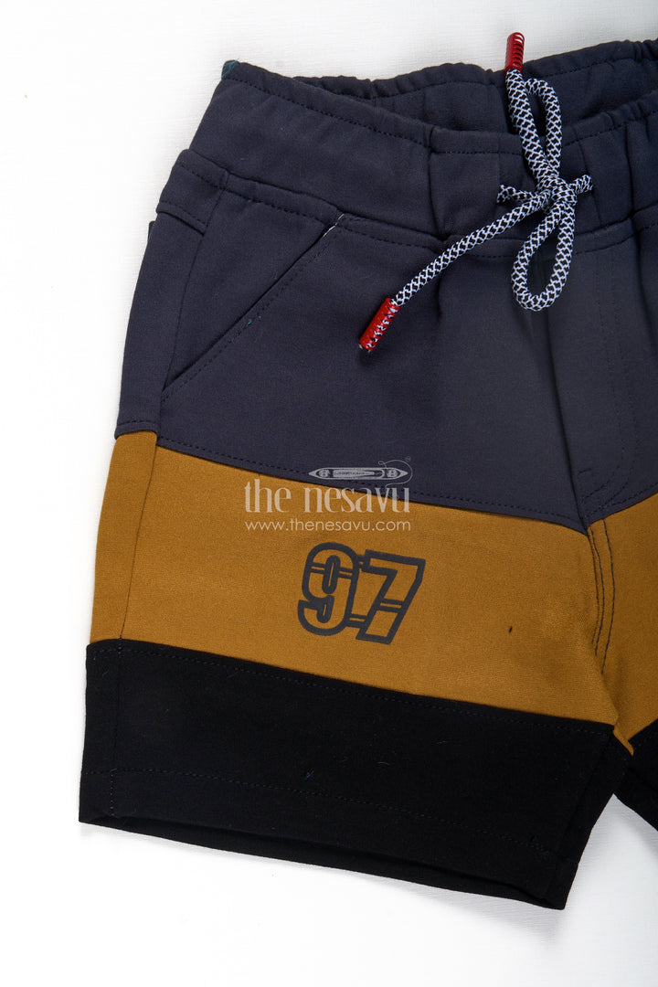 Casual Bike Shorts for Boys in Grey and Mustard Colorblock Design with Drawstring Waist