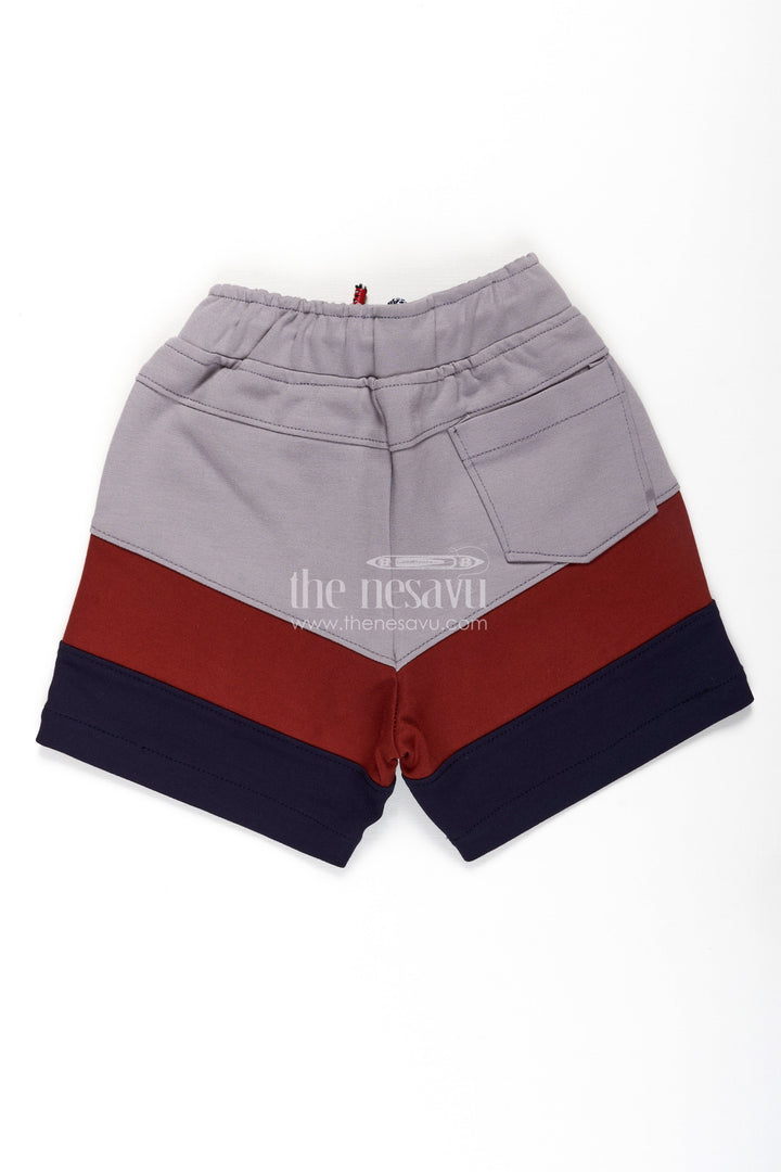 Business Casual Shorts for Boys in Grey Red and Navy Colorblock with Athletic 97 Logo