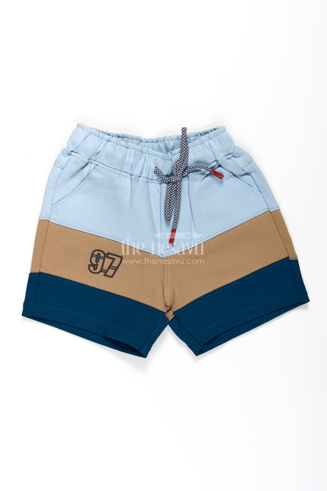 Shorts Casual Beach Outfits for Boys in Blue and Olive Cotton Blend with Sporty Drawstring Waist