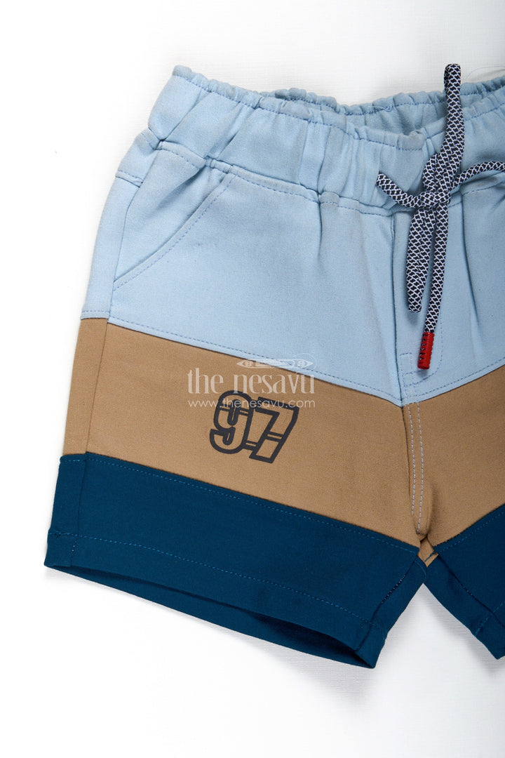 Shorts Casual Beach Outfits for Boys in Blue and Olive Cotton Blend with Sporty Drawstring Waist