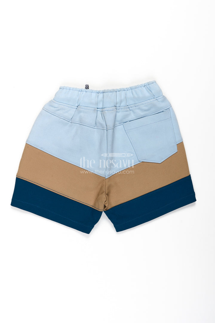 Shorts Casual Beach Outfits for Boys in Blue and Olive Cotton Blend with Sporty Drawstring Waist