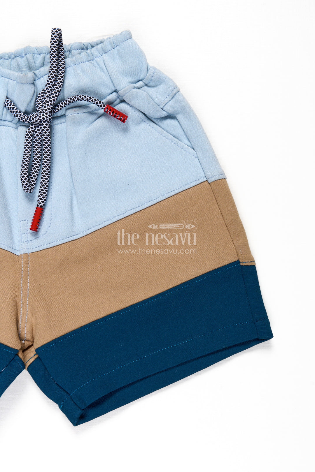 Shorts Casual Beach Outfits for Boys in Blue and Olive Cotton Blend with Sporty Drawstring Waist