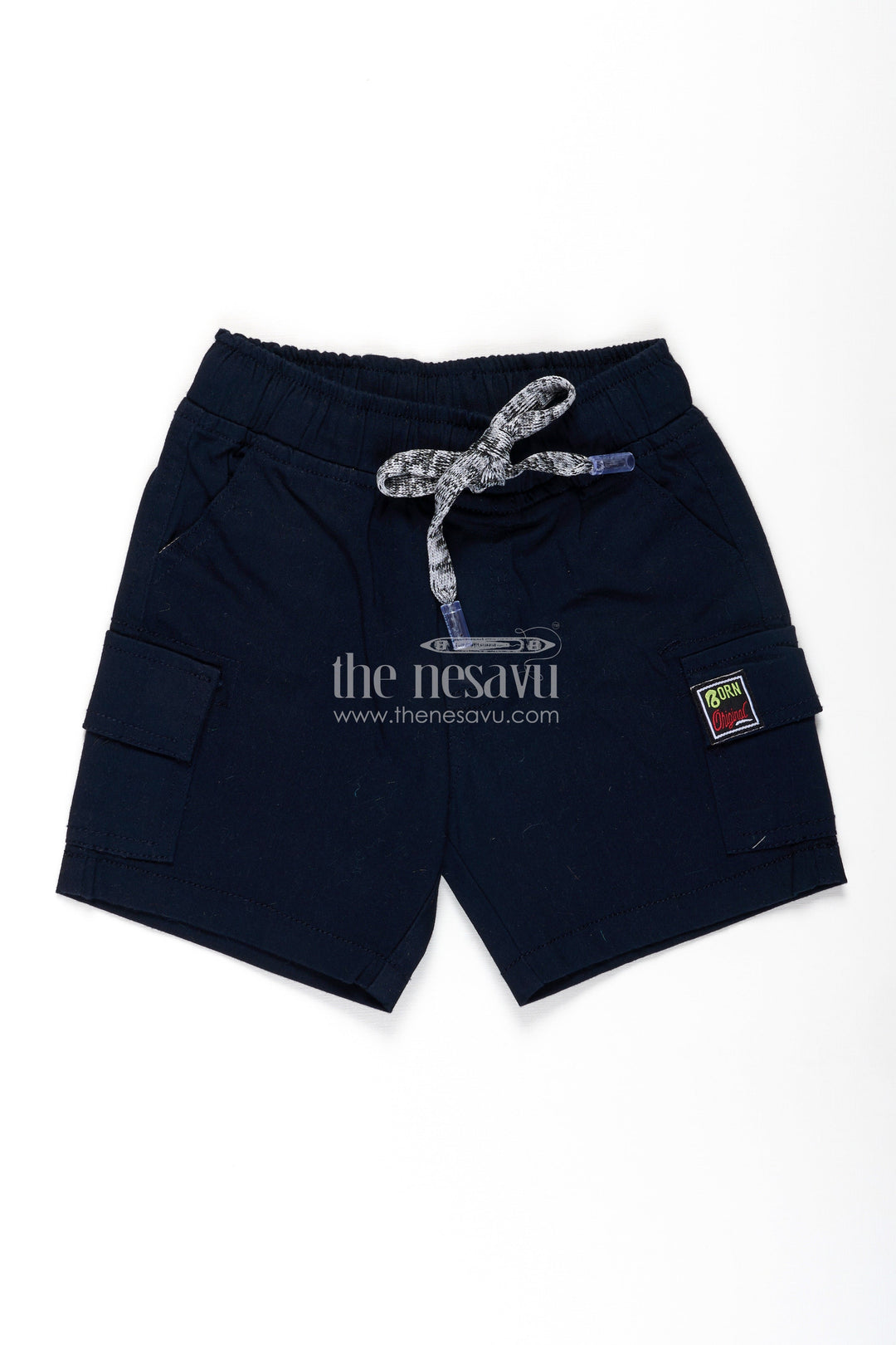 Casual Attire Shorts for Boys in Navy Cotton with Cargo Pockets and Drawstring Waist
