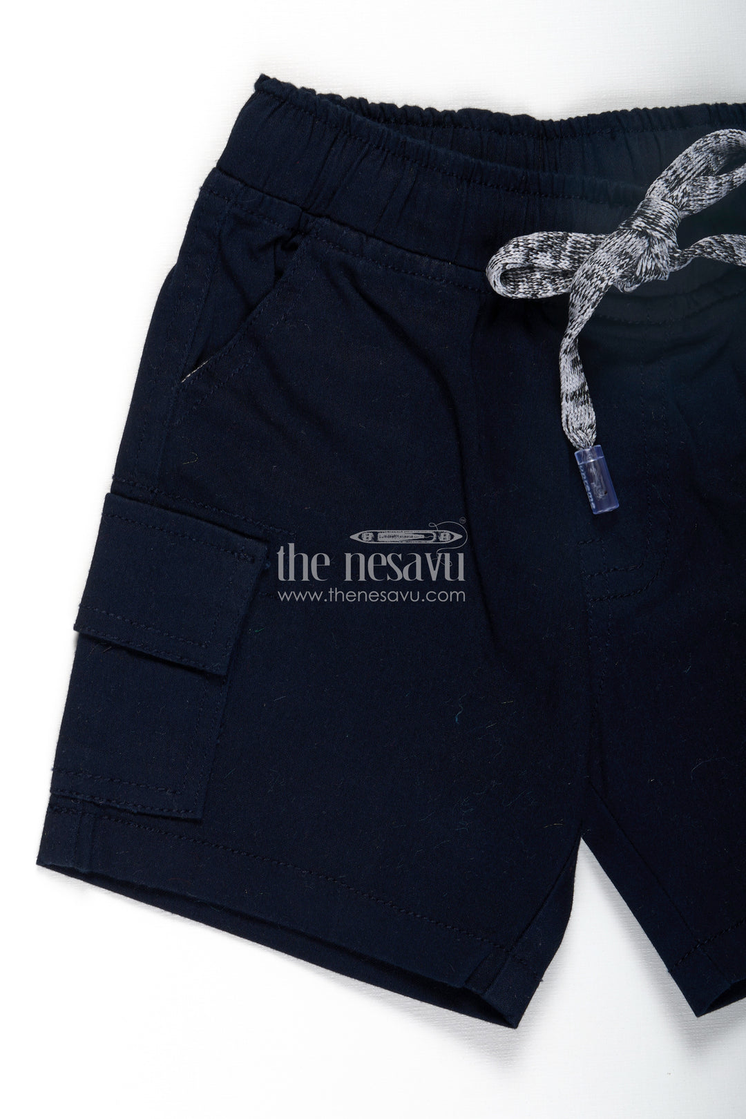 Casual Attire Shorts for Boys in Navy Cotton with Cargo Pockets and Drawstring Waist