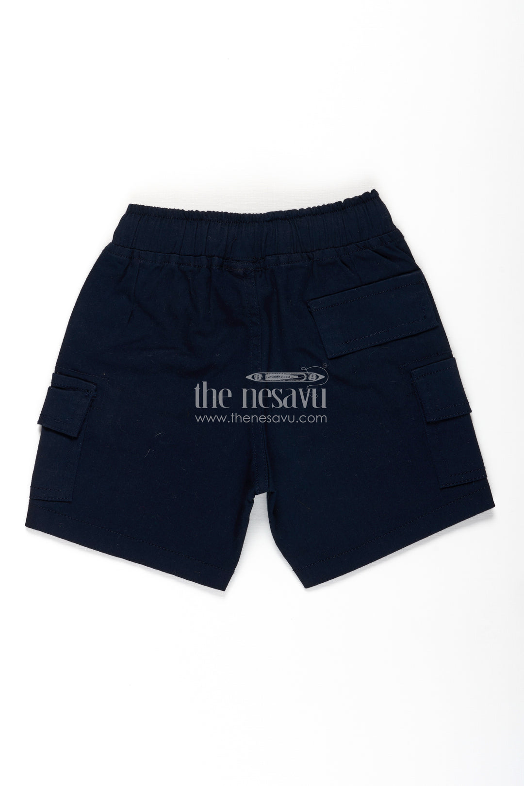 Casual Attire Shorts for Boys in Navy Cotton with Cargo Pockets and Drawstring Waist
