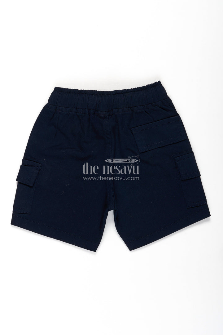 Casual Attire Shorts for Boys in Navy Cotton with Cargo Pockets and Drawstring Waist