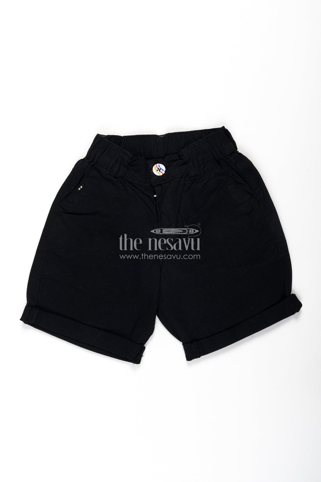 Childrens Black Shorts in Cotton with Turned Hems and Soft Waistband for All Day Comfort