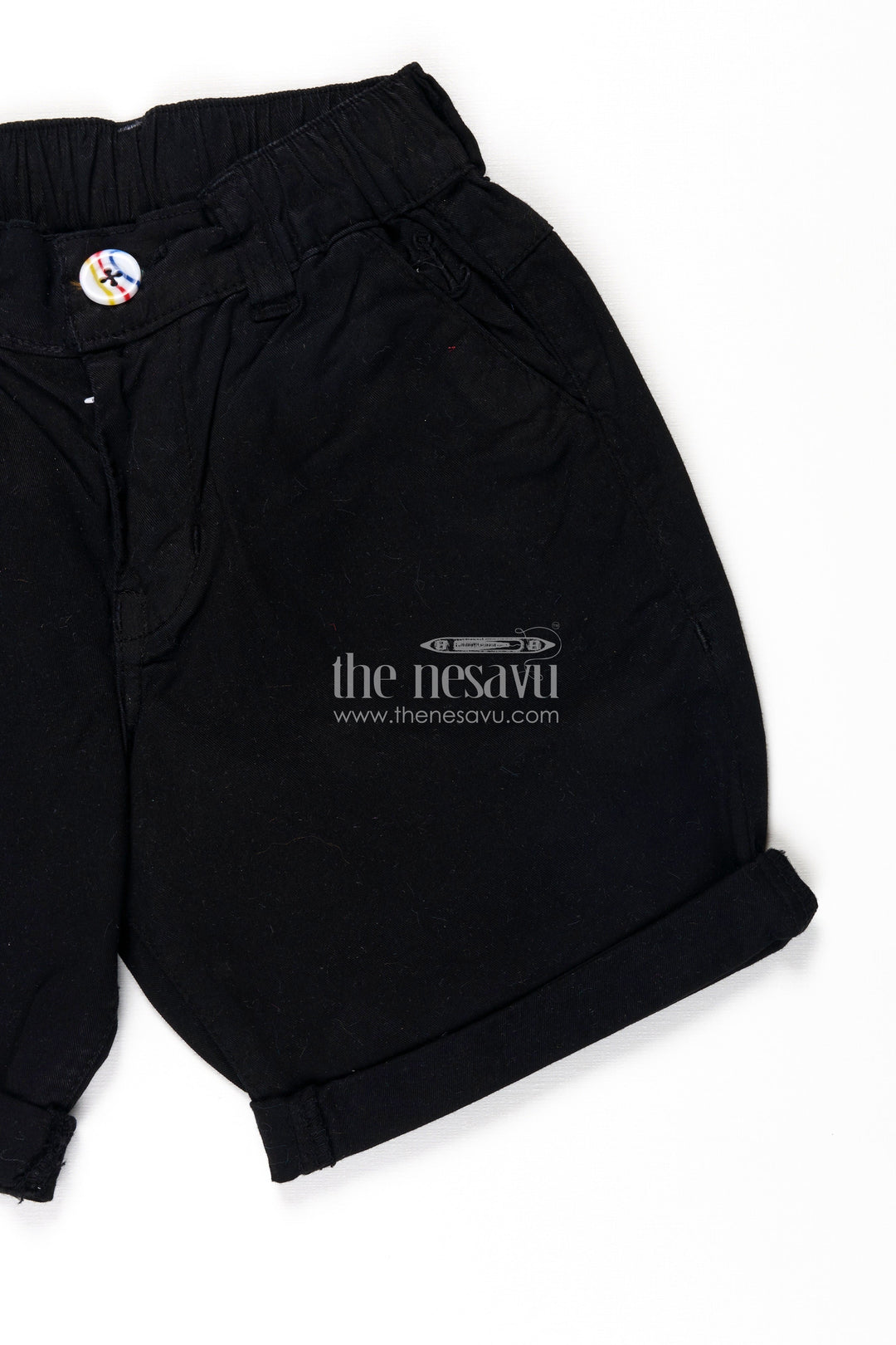 Childrens Black Shorts in Cotton with Turned Hems and Soft Waistband for All Day Comfort