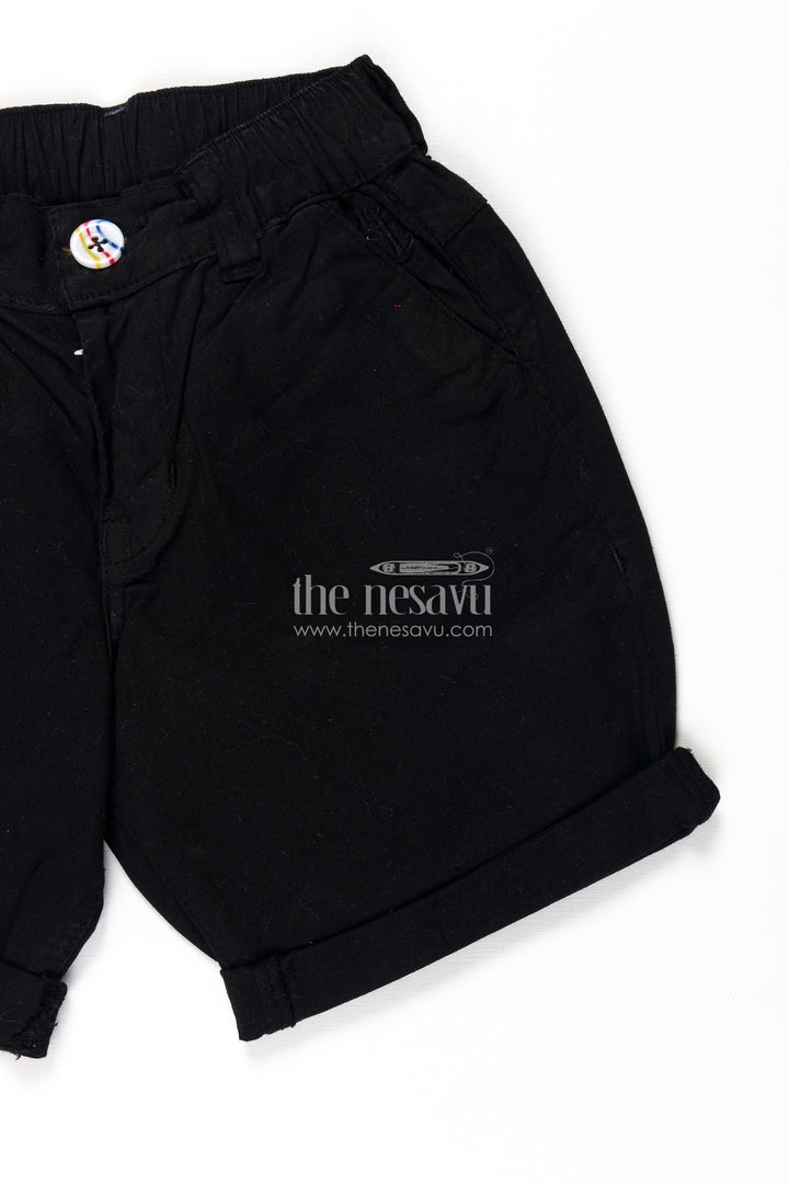 Childrens Black Shorts in Cotton with Turned Hems and Soft Waistband for All Day Comfort