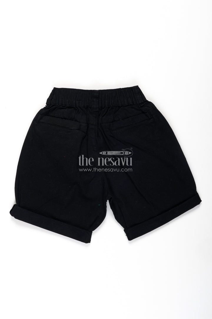 Childrens Black Shorts in Cotton with Turned Hems and Soft Waistband for All Day Comfort