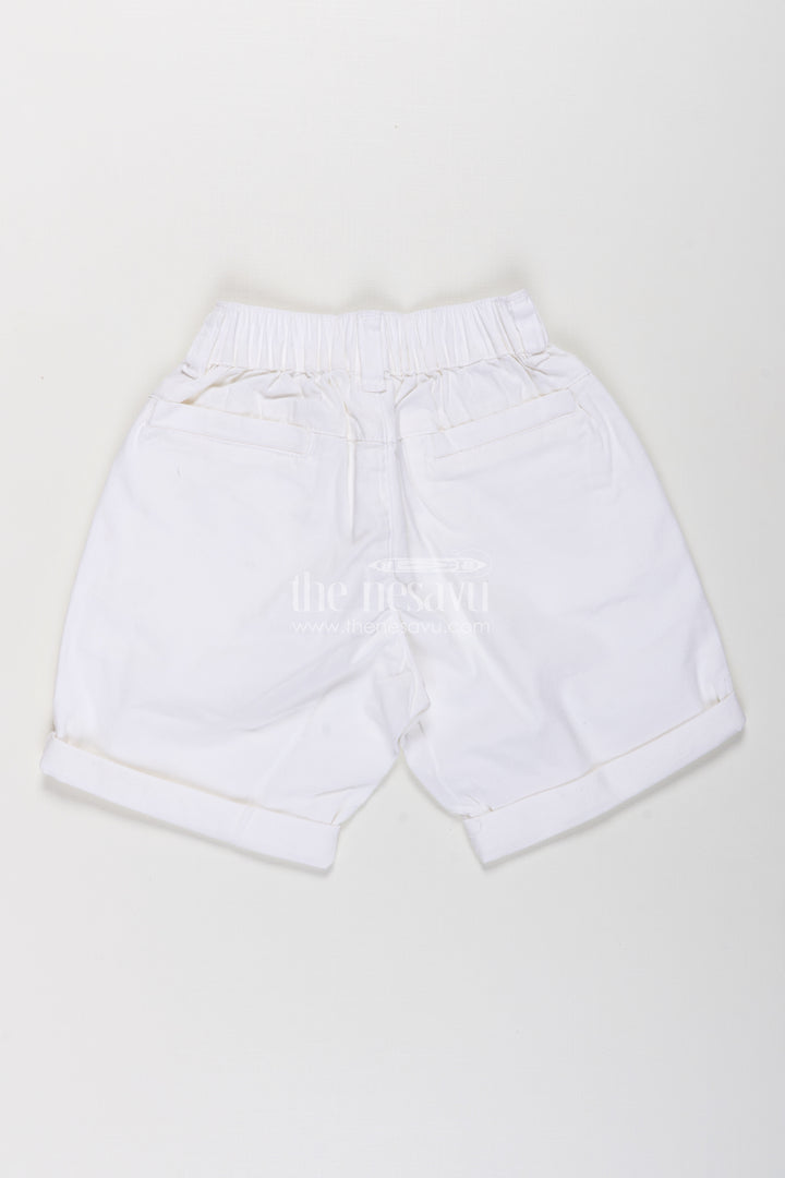 Childrens Shorts for Boys in Off White Cotton with Turned Hems and Elastic Waist Fit