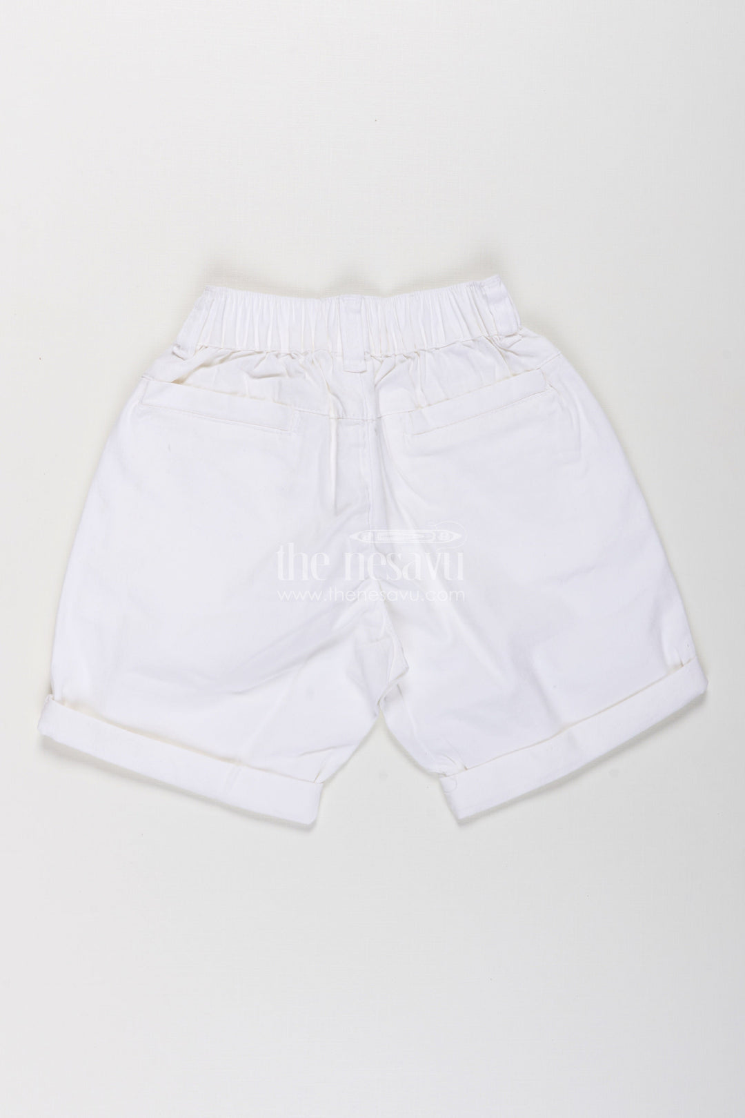 Childrens Shorts for Boys in Off White Cotton with Turned Hems and Elastic Waist Fit