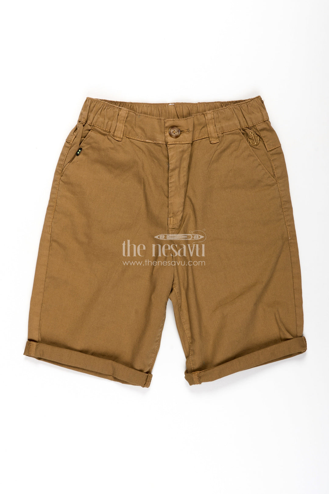 Shirt Shorts for Boys in Mustard Cotton with Rolled Hems and Button Waistband