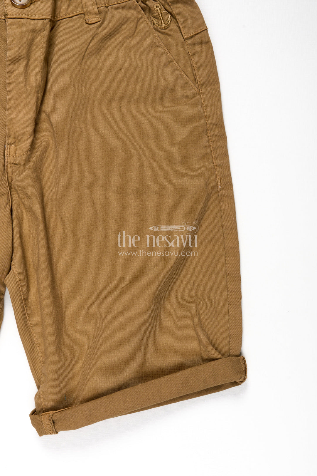 Shirt Shorts for Boys in Mustard Cotton with Rolled Hems and Button Waistband