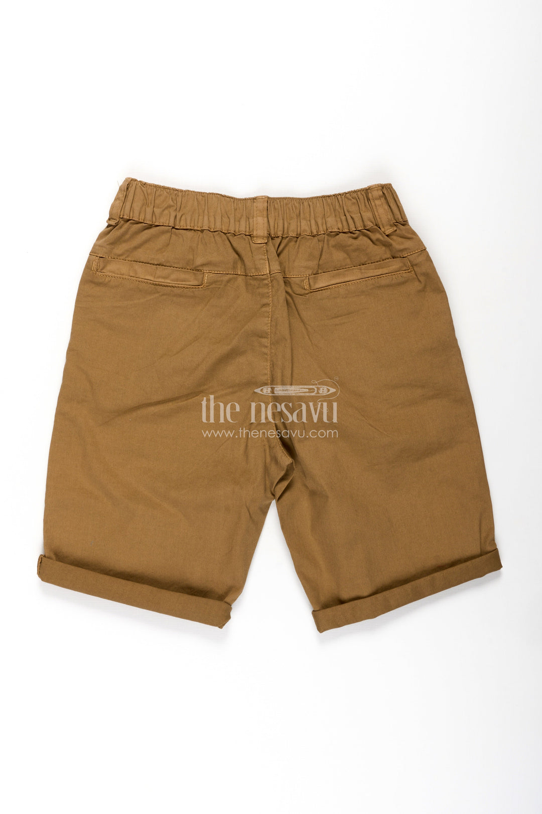 Shirt Shorts for Boys in Mustard Cotton with Rolled Hems and Button Waistband