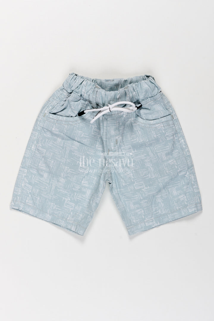 Boys Cotton green shorts with White Digital Print and Soft Elastic Waist for Everyday Comfort