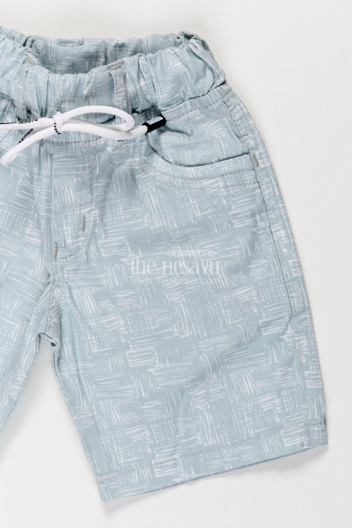 Boys Cotton green shorts with White Digital Print and Soft Elastic Waist for Everyday Comfort