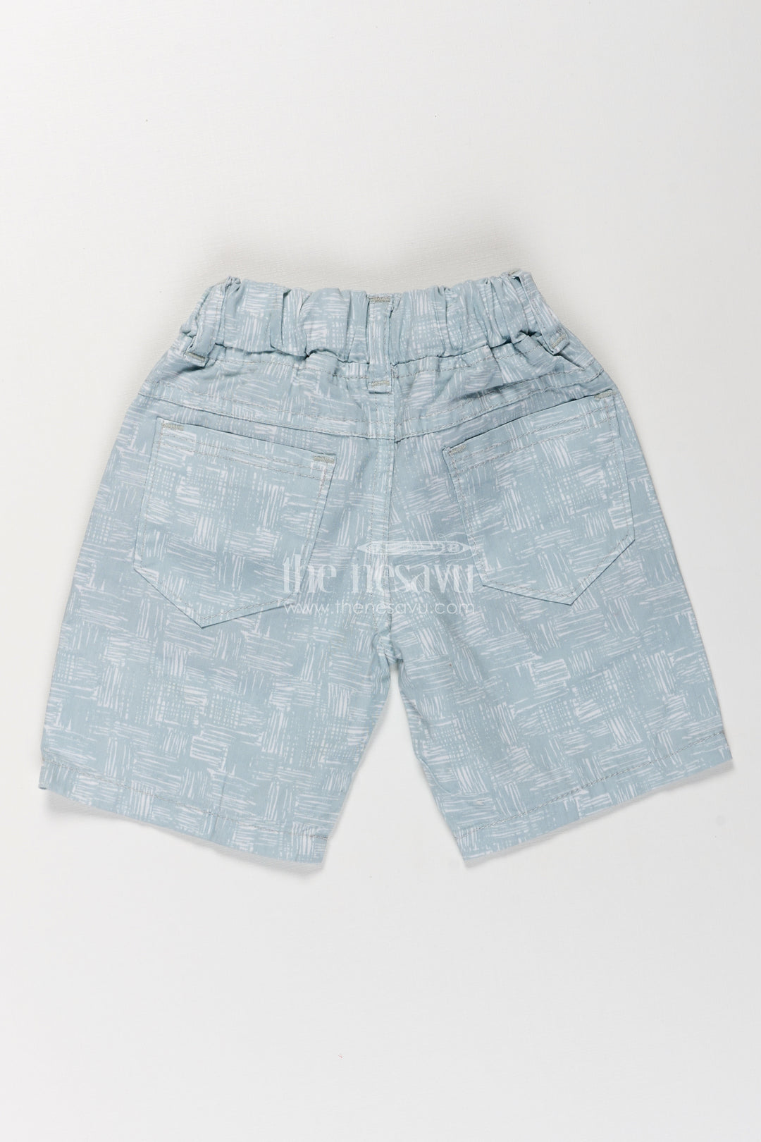 Boys Cotton green shorts with White Digital Print and Soft Elastic Waist for Everyday Comfort