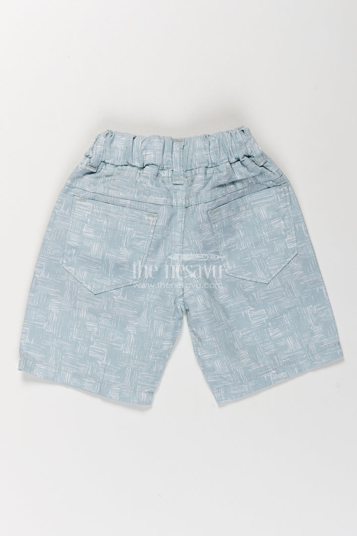Boys Cotton green shorts with White Digital Print and Soft Elastic Waist for Everyday Comfort