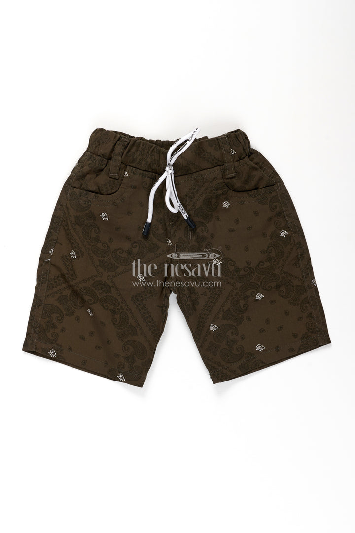 Boys Cotton green dress shorts with Paisley Digital Prints and Structured Fit for Casual Style