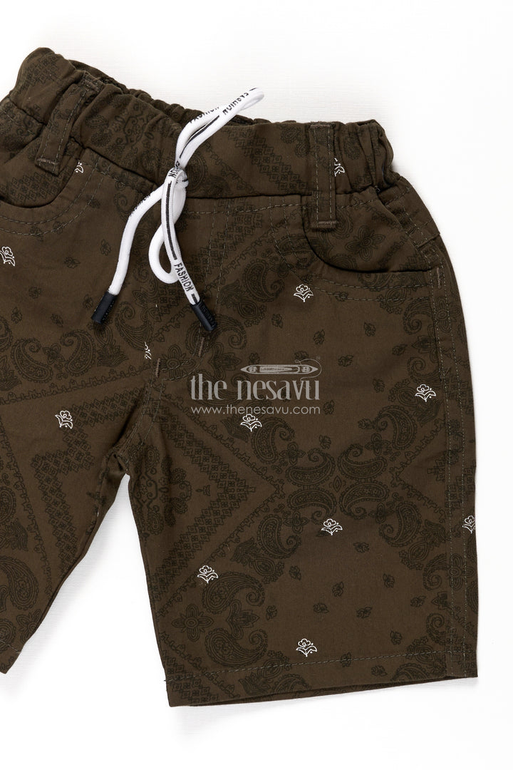 Boys Cotton green dress shorts with Paisley Digital Prints and Structured Fit for Casual Style