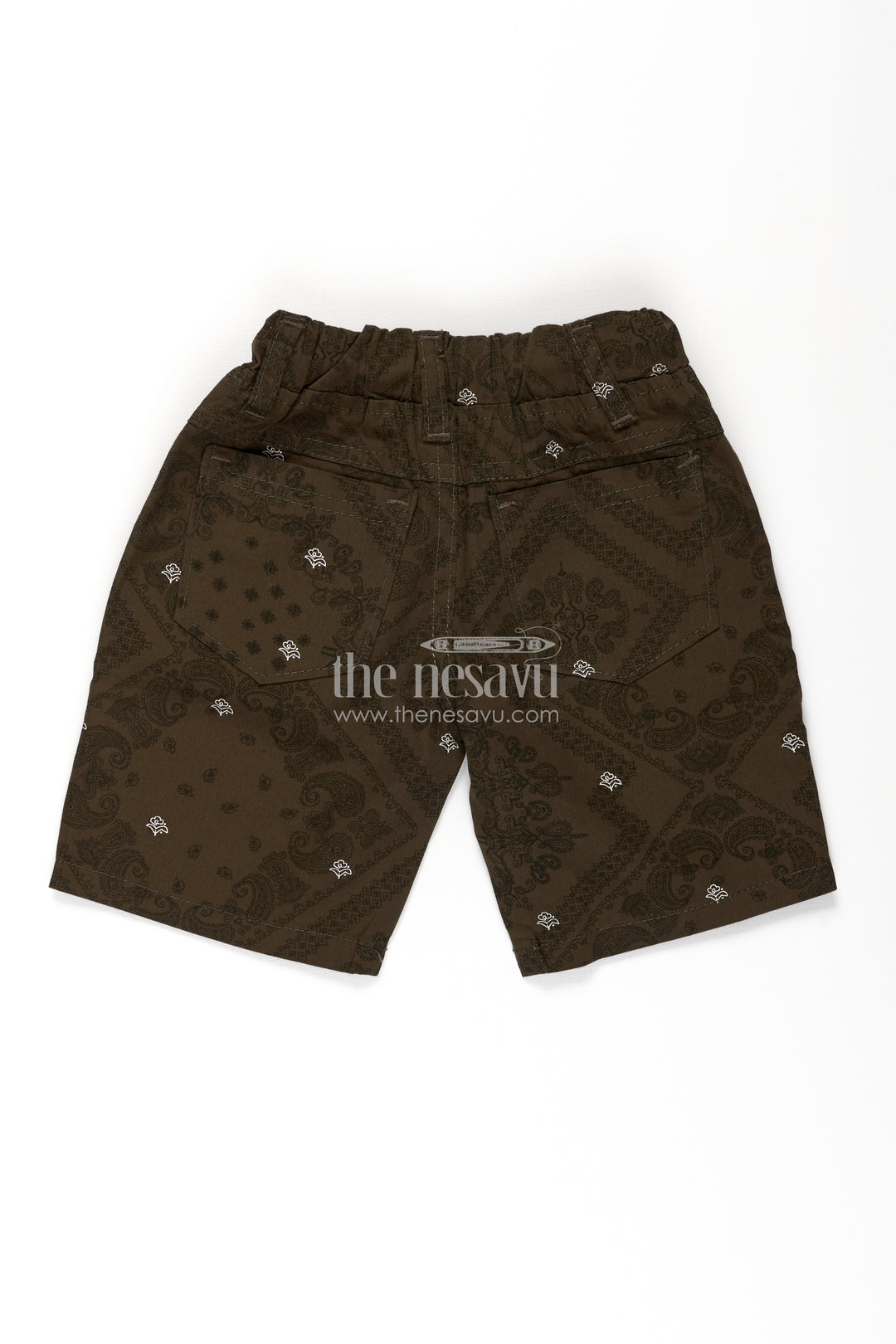 Boys Cotton green dress shorts with Paisley Digital Prints and Structured Fit for Casual Style