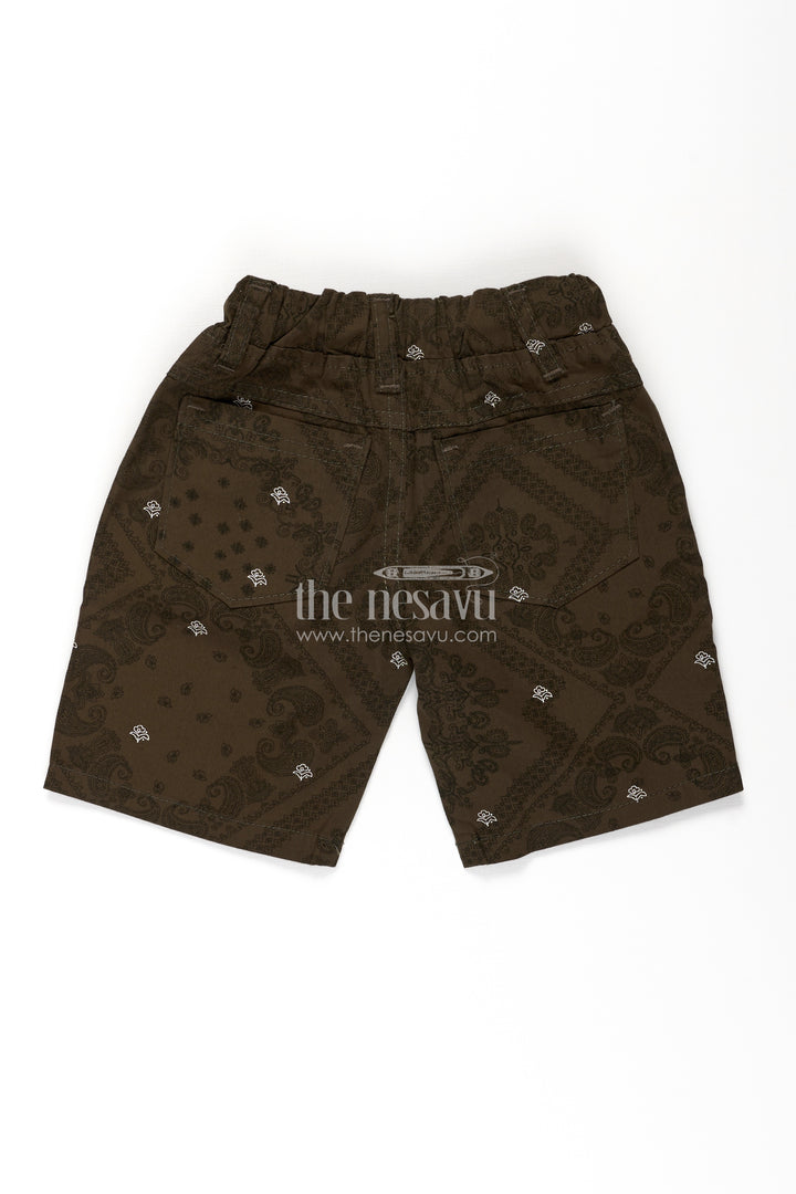 Boys Cotton green dress shorts with Paisley Digital Prints and Structured Fit for Casual Style