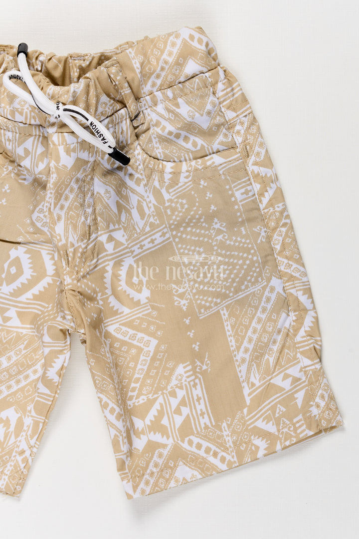 Boys Cotton yellow shorts with Traditional Digital Print and Easy-Wear Drawstring Waist