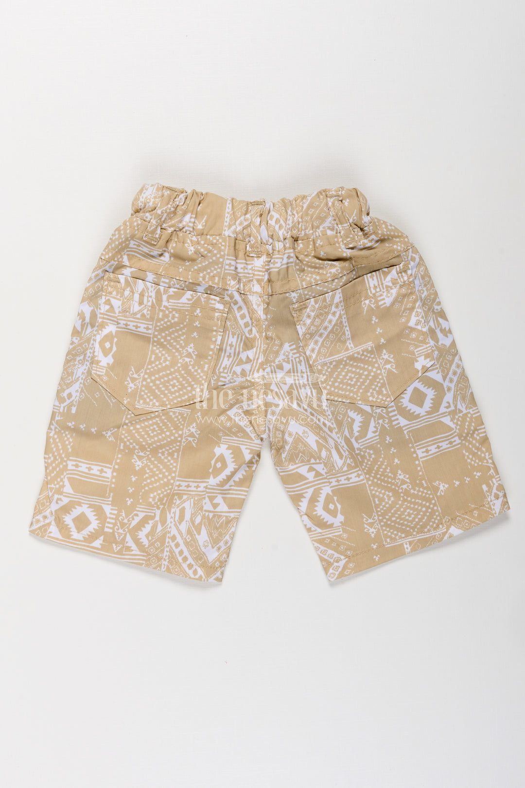 Boys Cotton yellow shorts with Traditional Digital Print and Easy-Wear Drawstring Waist