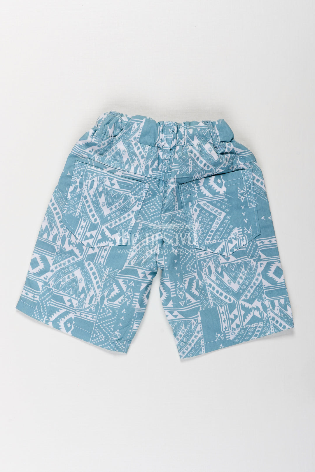 Boys Cotton print shorts with Blue Paisley Digital Design and Soft Adjustable Waist