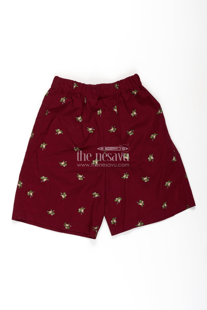 Boys Cotton shorts dress in Maroon with Playful All Over Digital Prints and Comfortable Waistband