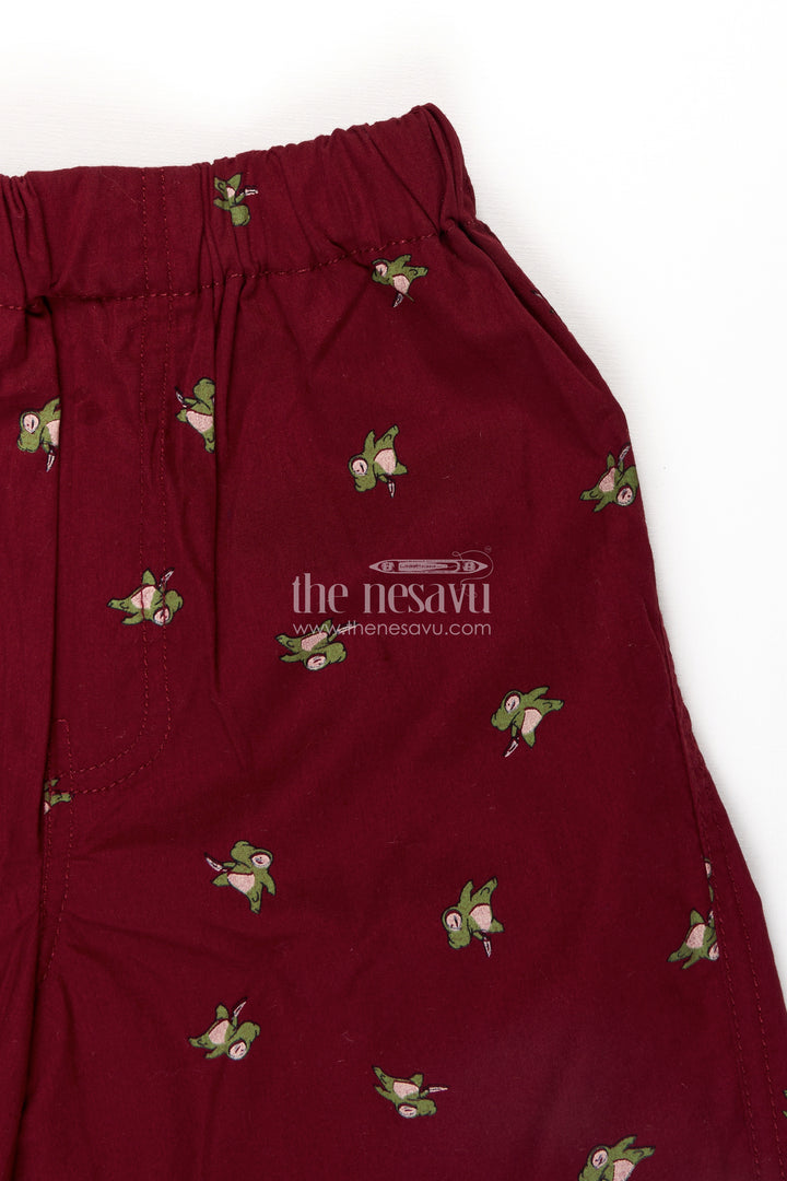 Boys Cotton shorts dress in Maroon with Playful All Over Digital Prints and Comfortable Waistband
